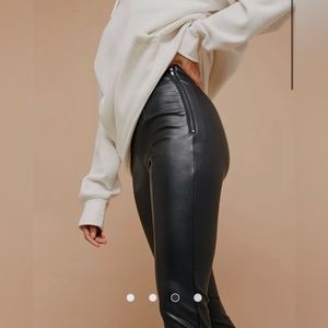 Topshop Faux Leather Straight Leg Pants in Black